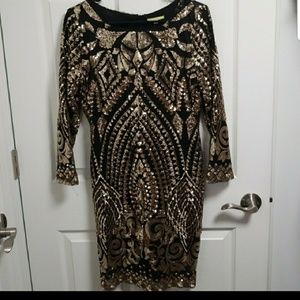 Black and Gold Gianni Bini Sequin Cocktail Dress